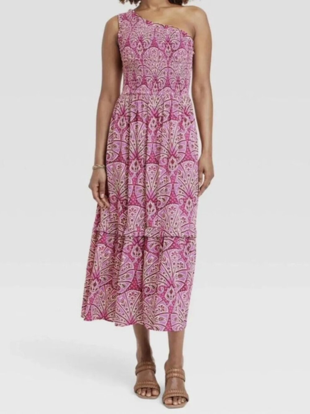 Knox Rose Magenta Paisley One Shoulder Maxi Dress Size L